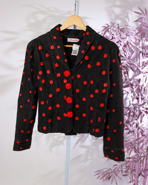 Blazer jeans com bordado de rosas vermelhas ISABELA CAPETO - M