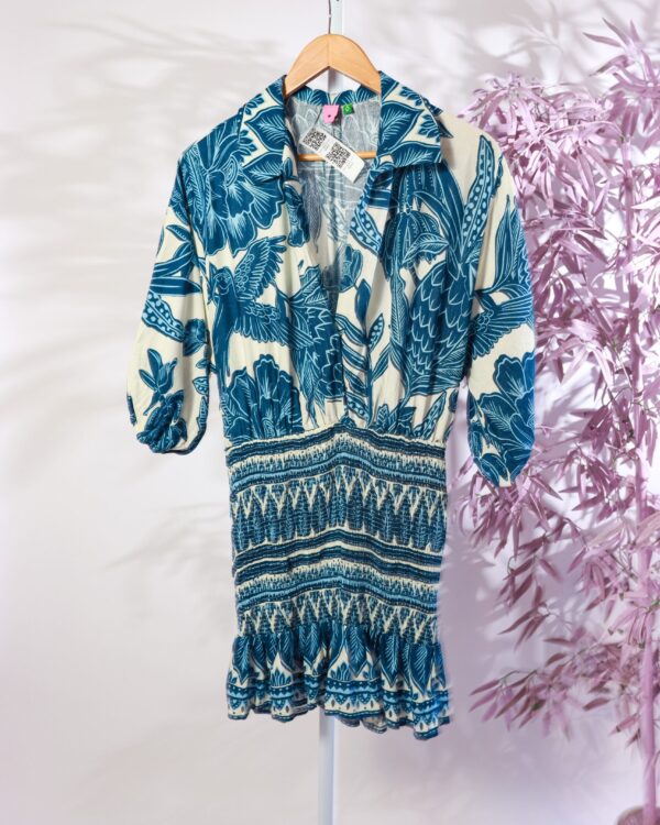 Vestido curto azul e branco FARM - P