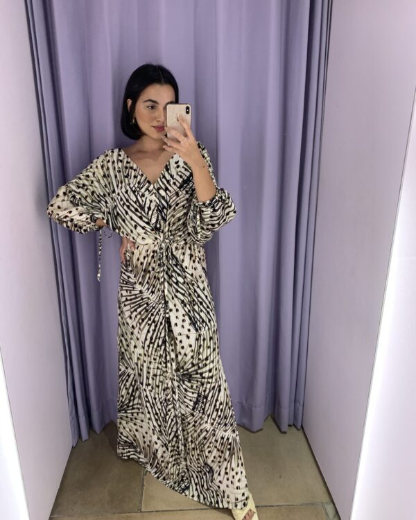 Vestido seda longo bege com estamp LENNY - P