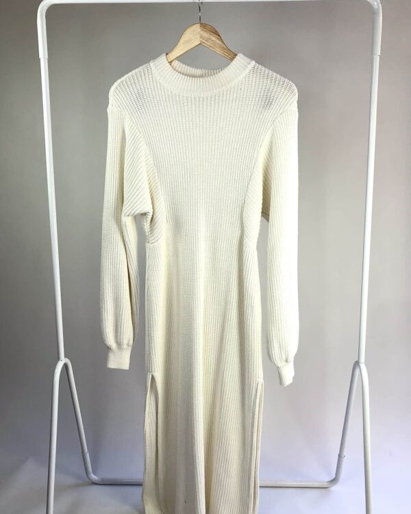 Vestido midi manga longa tricot off-white NV - M