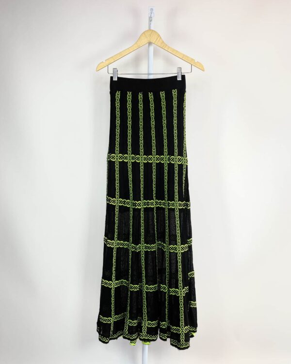 Saia tricot midi preta estampa verde GALERIA TRICOT - M