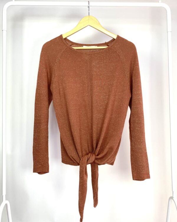 Blusa telha com fios de lurex e nó ATEEN - P