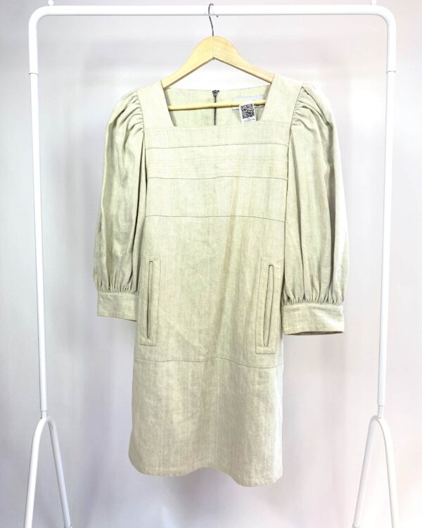 Vestido reto sarja manga bufante bege NXT LVL - 38