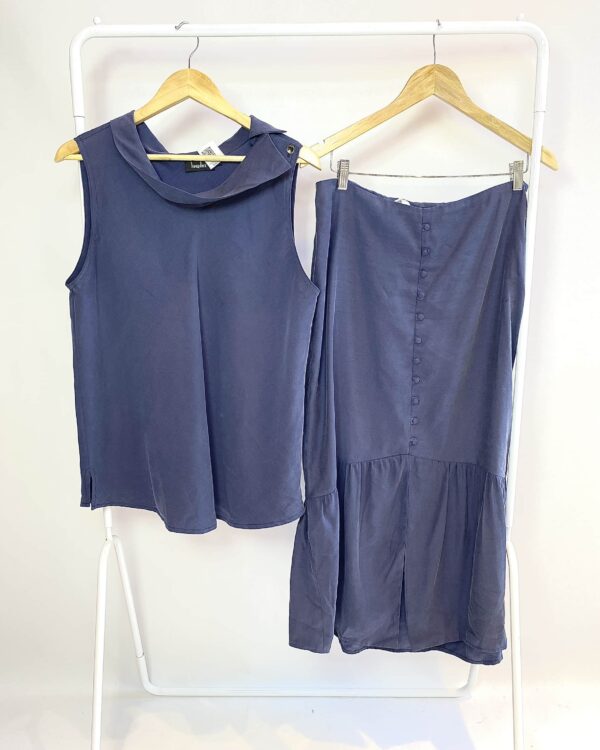 Conjunto saia midi e blusa azul petróleo LUCIDEZ - 44