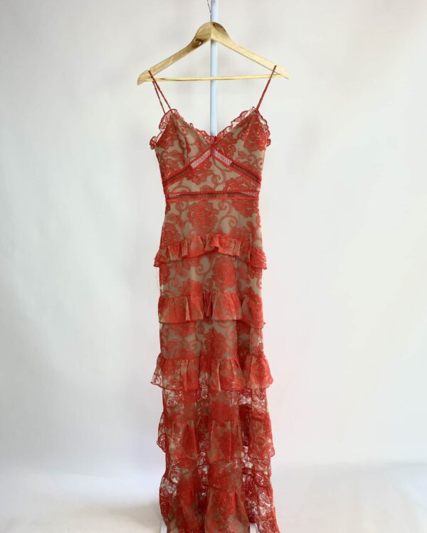 Vestido longo renda e tule vermelho NICHOLAS - PP