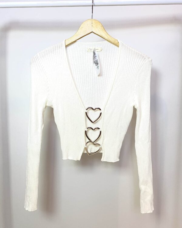 Cropped tricot canelado off-white argola corações NV - M - VENDIDO SISTEMA OTO