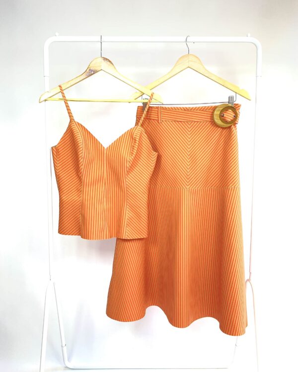 Conjunto saia midi e blusa technoblock® caramelo com listras laranja LAFORT - 40