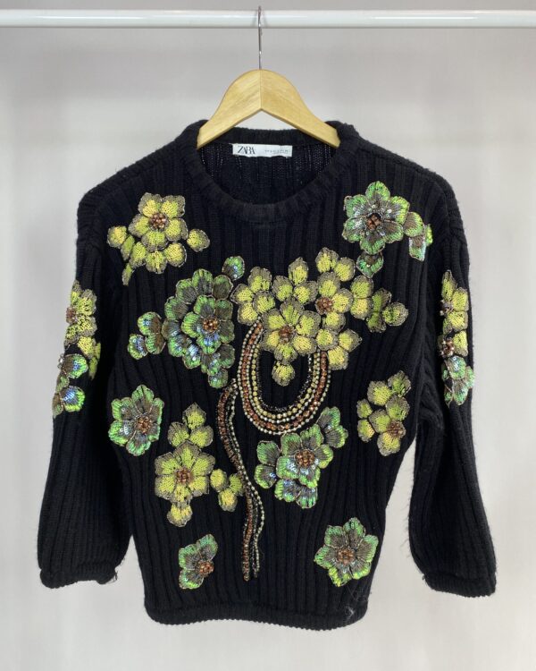 Casaco de tricot preto com bordado ZARA - P