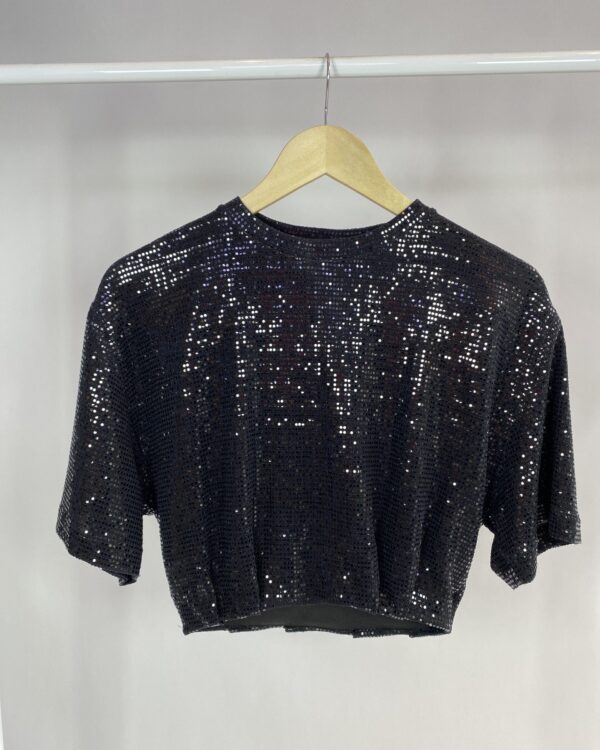 Blusa curta de paete preta ANIMALE - P