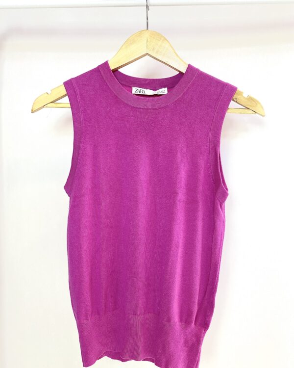 Blusa tricot sem manga rosa ZARA - P