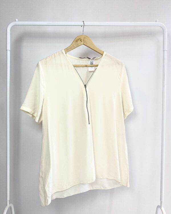 Blusa seda bege manga curta zíper no decote ANIMALE - 42