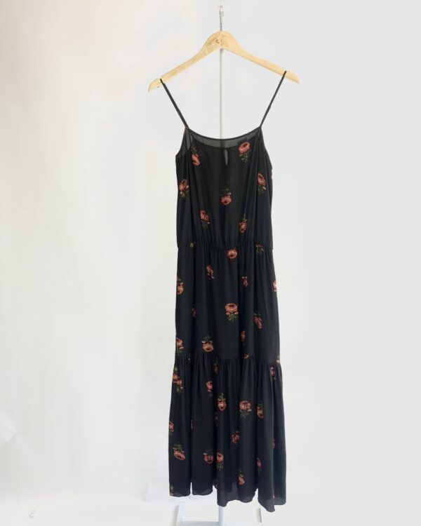 Vestido midi seda preto estampa flores vermelhas ATEEN - 38 - VENDIDO SISTEMA OTO
