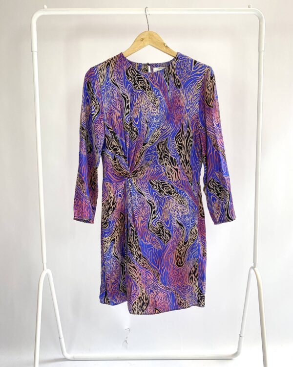 Vestido curto de manga com estamp colorida PARIS ATELIE - 38 - VENDIDO SISTEMA OTO