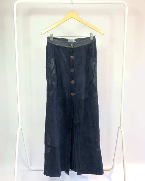 Saia midi azul de couro com bordado CRUISE - 36