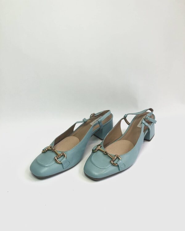 Sapato azul bico redondo salto bloco fivela dourada MANUFACT - 37 - VENDIDO SISTEMA OTO