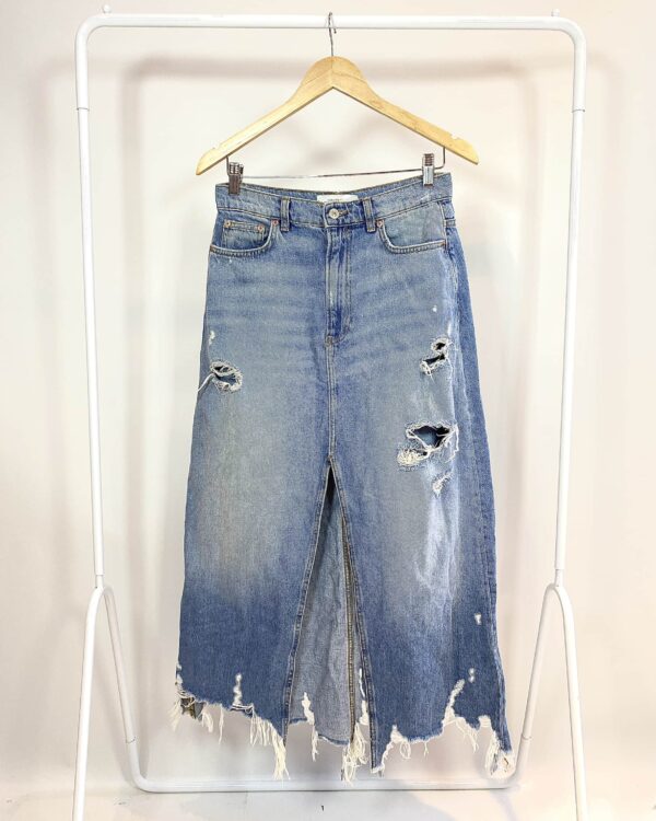 Saia midi jeans com rasgados ZARA - M