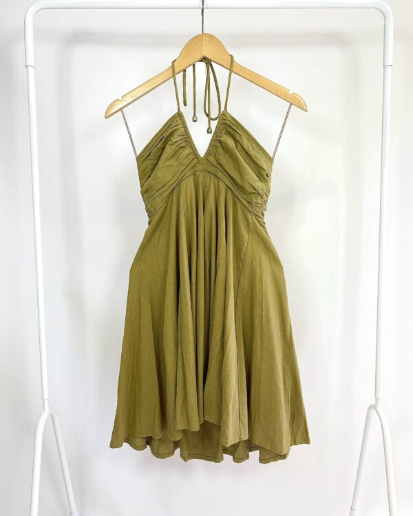 Vestido curto viscolinho verde musgo NV - PP