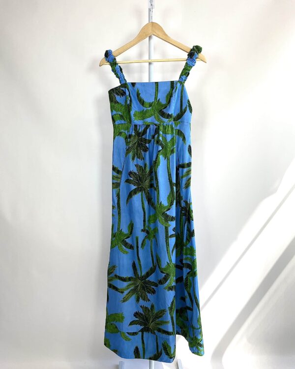 Vestido midi azul com estamp verde folhas ANIMALE - P