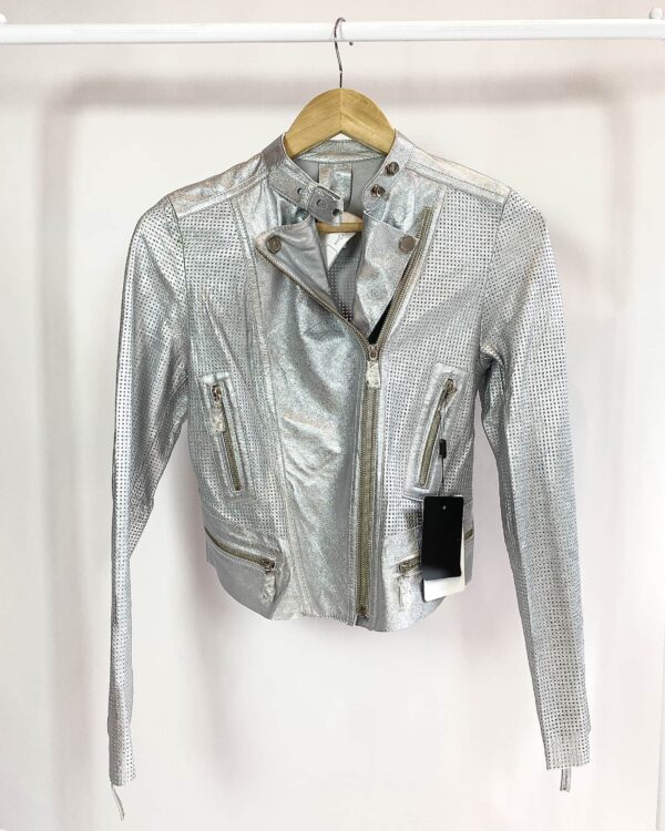 Jaqueta couro metalizada prata ANIMALE *nunca usada* - 34