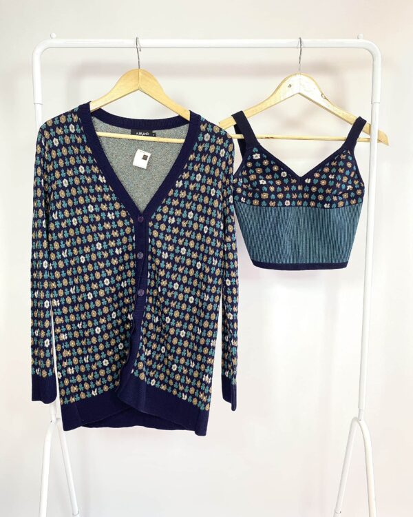 Conjunto cropped e casaco azul marinho com fios de lurex estamp ABRAND - M - VENDIDO SISTEMA OTO