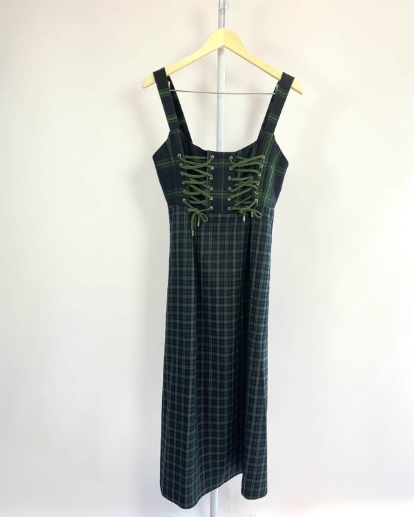 Vestido midi xadrez tartan azul marinho e verde NV *nunca usado* - G