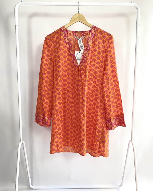 Vestido algodão curto laranja estampado ZARA - M *nunca usado*