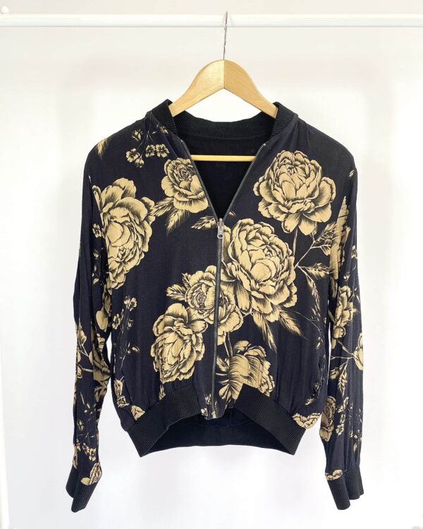 Bomber jacket dupla face preto estampa bege OSKLEN - M