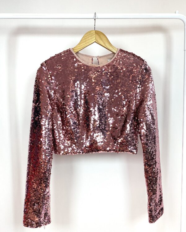 Cropped paetê rosa manga longa IORANE - 38 * nunca usado*