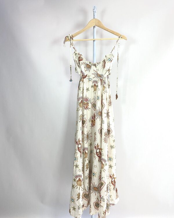 Vestido midi bege estampado lastex nas costas FARM - P