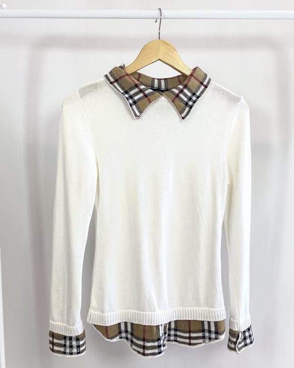 Blusa de tricot branca com detalhe quadriculado ANGELS FASHION - P - VENDIDO SISTEMA OTO