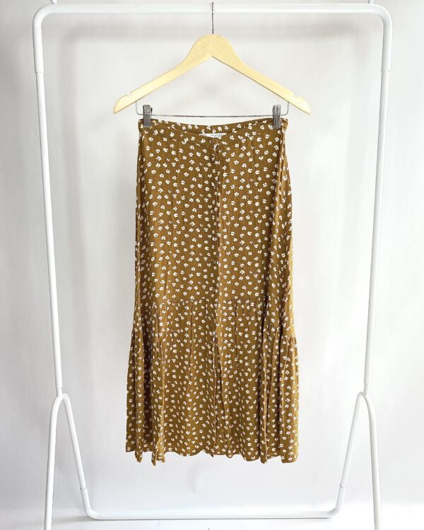 Saia midi mostarda com estamp flor ZARA - P