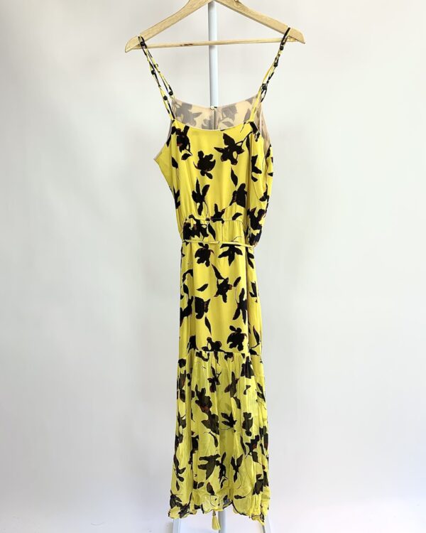 Vestido midi georgette amarelo estampado miçanga alcinha ANIMALE - 42 - VENDIDO SISTEMA OTO