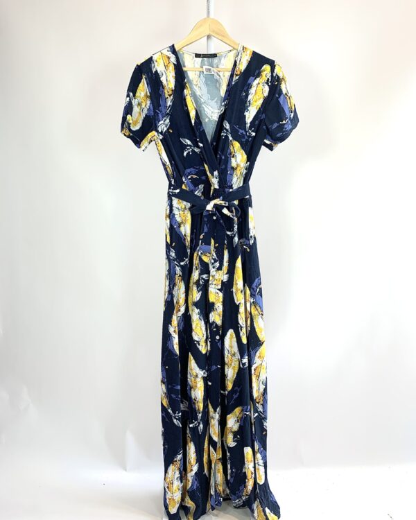 Vestido longo estampado azul marinho e amarelo LENNY NIEMEYER - G