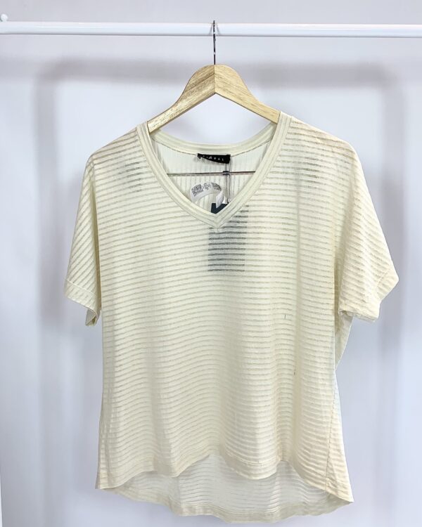 Blusa listras e transparencia bege PLURAL - M (nunca usada) - VENDIDO SISTEMA OTO