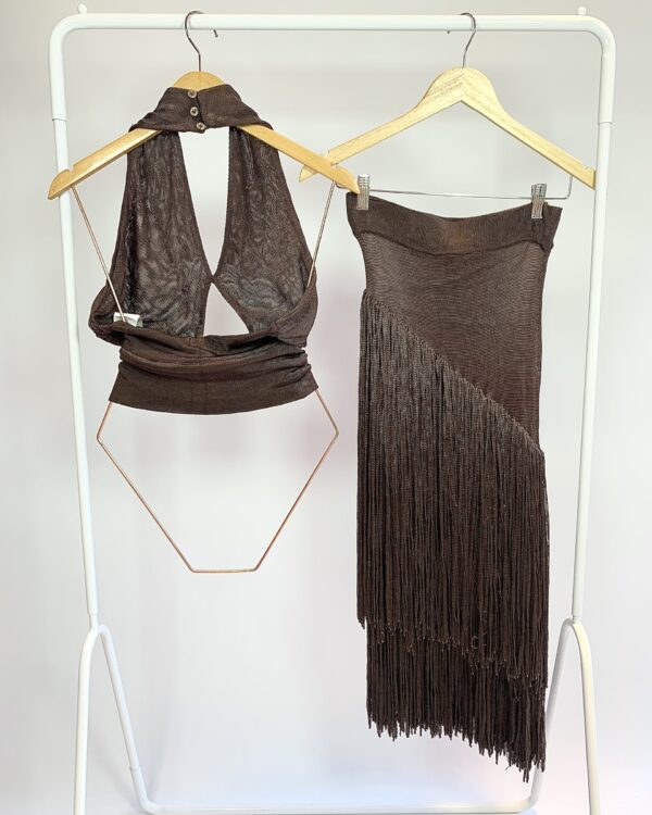 Conjunto marrom saia e cropped com franja AIM - P - VENDIDO SISTEMA OTO