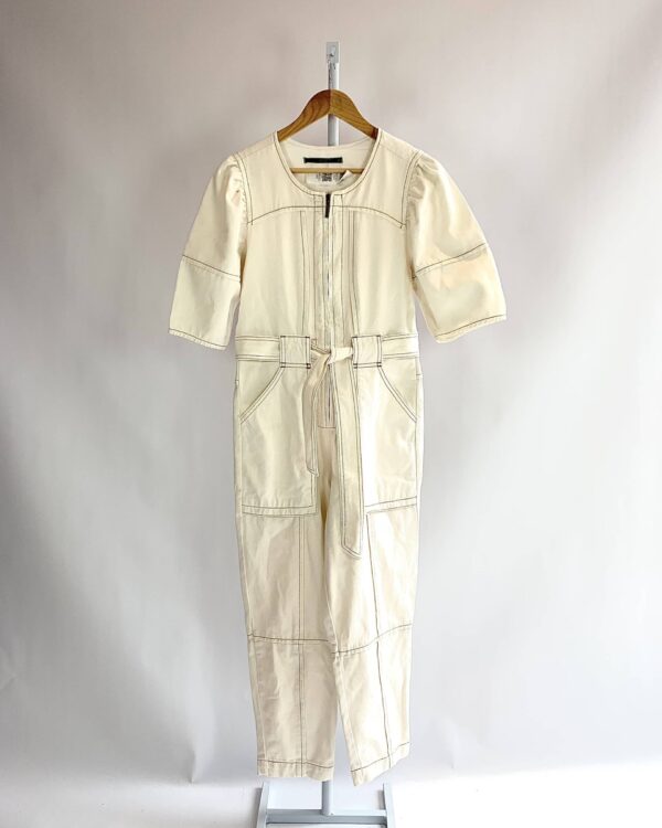 Macacão sarja off pesponto manga curta EVA - M