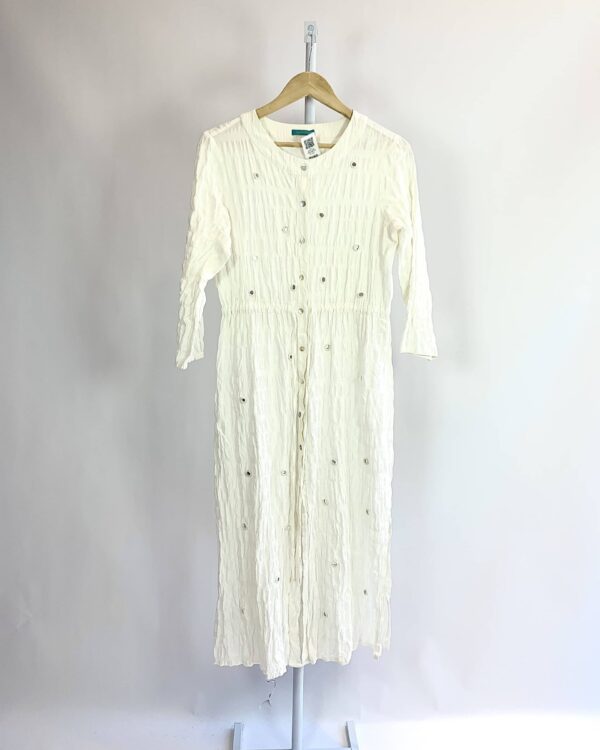 Chemise midi off tecido enrrugado detalhe espelhos CIA MARÍTIMA - M - VENDIDO SISTEMA OTO