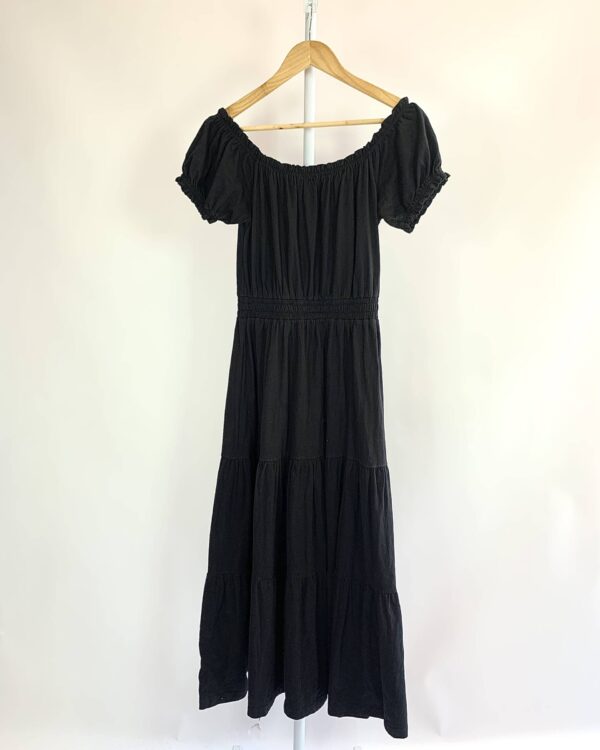 Vestido midi preto lastex na cintura FARM - P - VENDIDO SISTEMA OTO