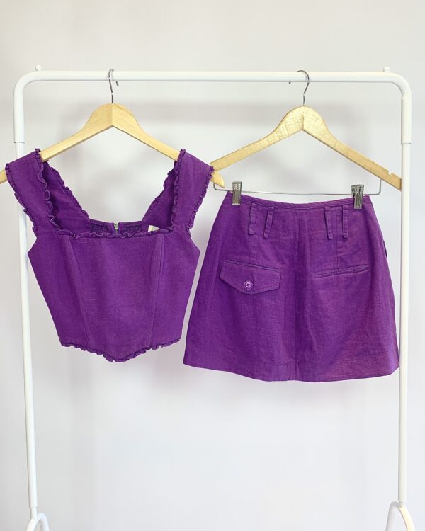 Conjunto top corset e saia curta linho pregas frente uva NV - 34 - VENDIDO SISTEMA OTO