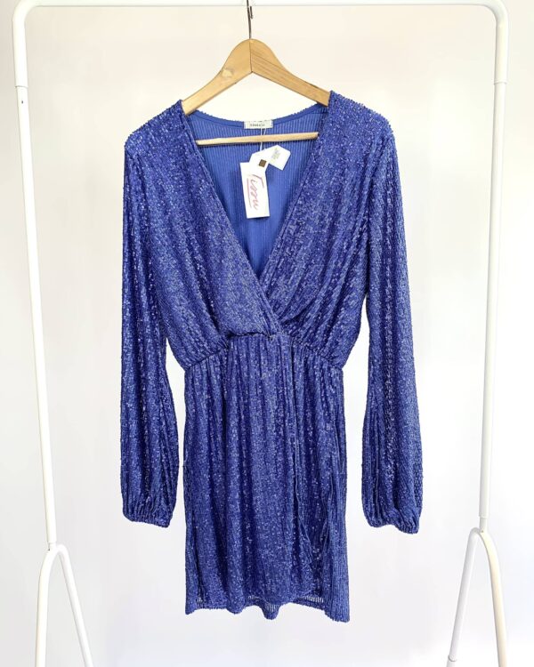 Vestido curto paetê manga longa azul escuro ESMERAL *nunca usado* - M