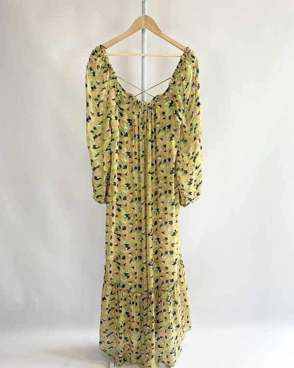 Vestido longo georgette estampa flores amarelo e preto manga bufante ANIMALE - 36 *nunca usado - VENDIDO SIST OTO