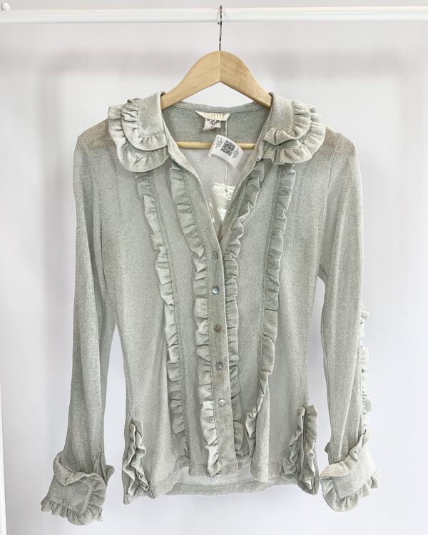 Camisa babados lurex cinza AGILITÁ - PP (nunca usada)