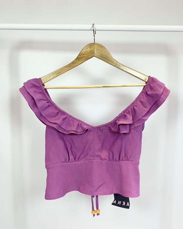 Cropped babado lilás AHKA - M (nunca usado)* VENDIDO SISTEMA OTO*