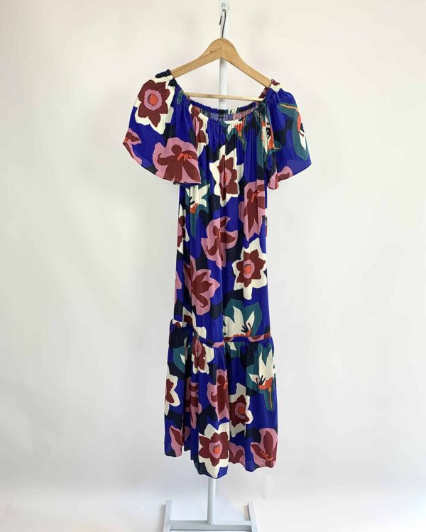 Vestido ciganinha estampa azul com flores CANTÃO - M - VENDIDO SIST OTO