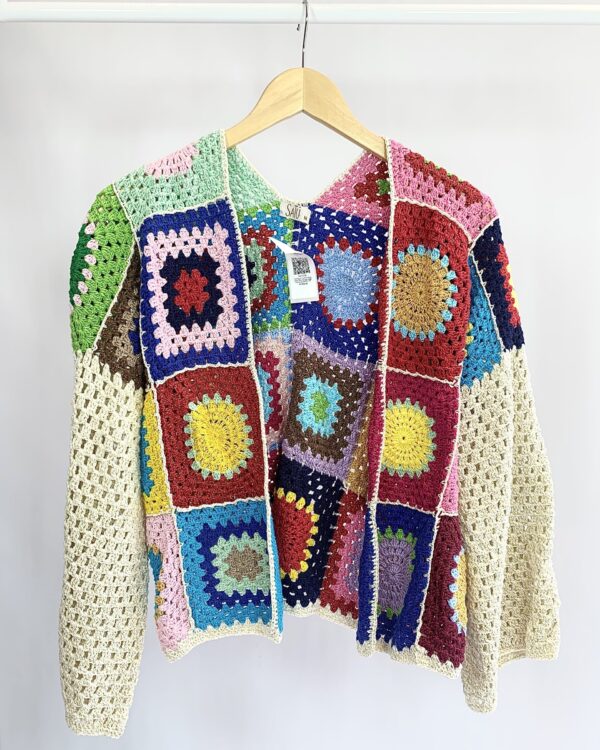 Cardigan tricot blocos coloridos manga bege fios lurex SATU - M - VENDIDO SIST OTO