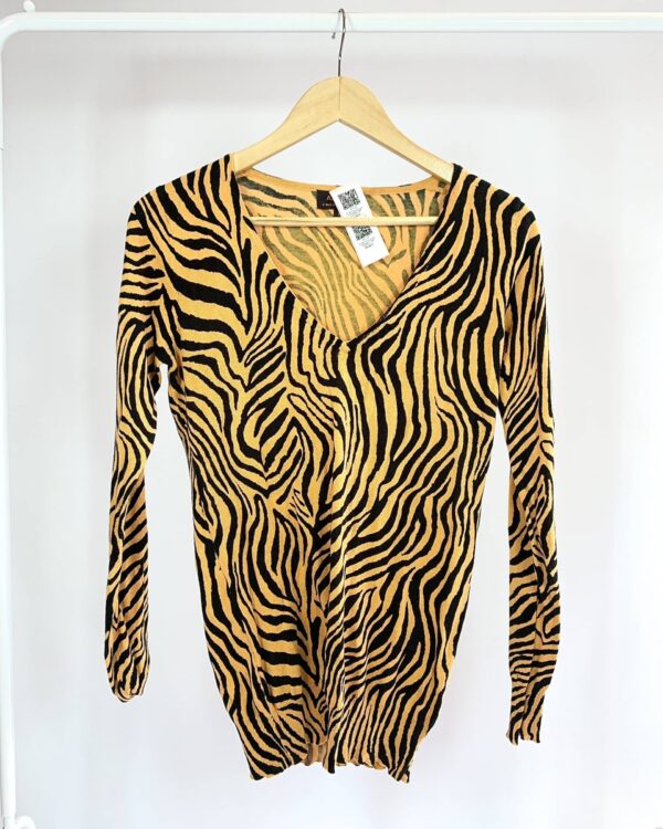 Blusa tricot laranja e preta estampada A.BRAND - M - VENDIDO SISTEMA OTO