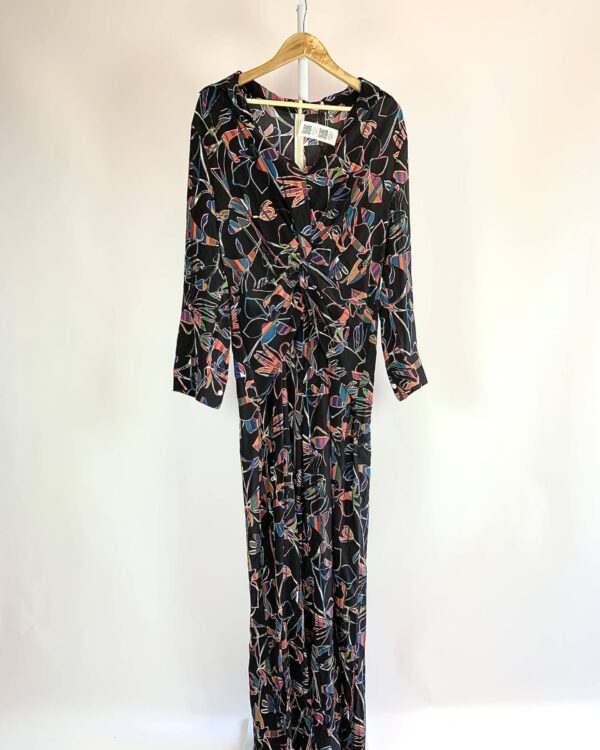 Macacão seda preto estampado drapeado na frente A.BRAND - 42 (nunca usado) - VENDIDO SISTEMA OTO