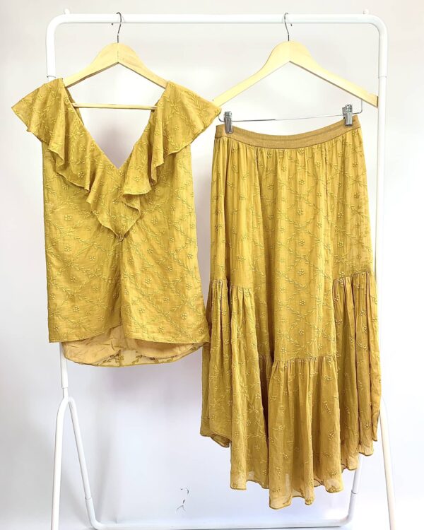 Saia algodão midi mostarda texturizada CRIS BARROS - 36