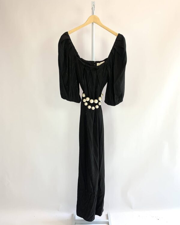 Vestido longo preto com detalhes de pérolas CRIS BARROS - 42 - VENDIDO SISTEMA OTO