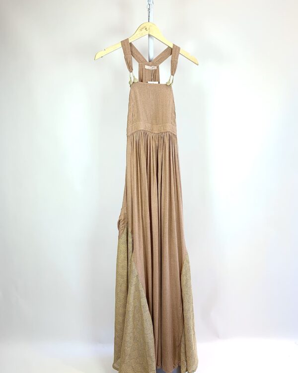 Vestido longo salopete rosê recorte crochê GURIA *nunca usado* - P - VENDIDO SISTEMA OTO